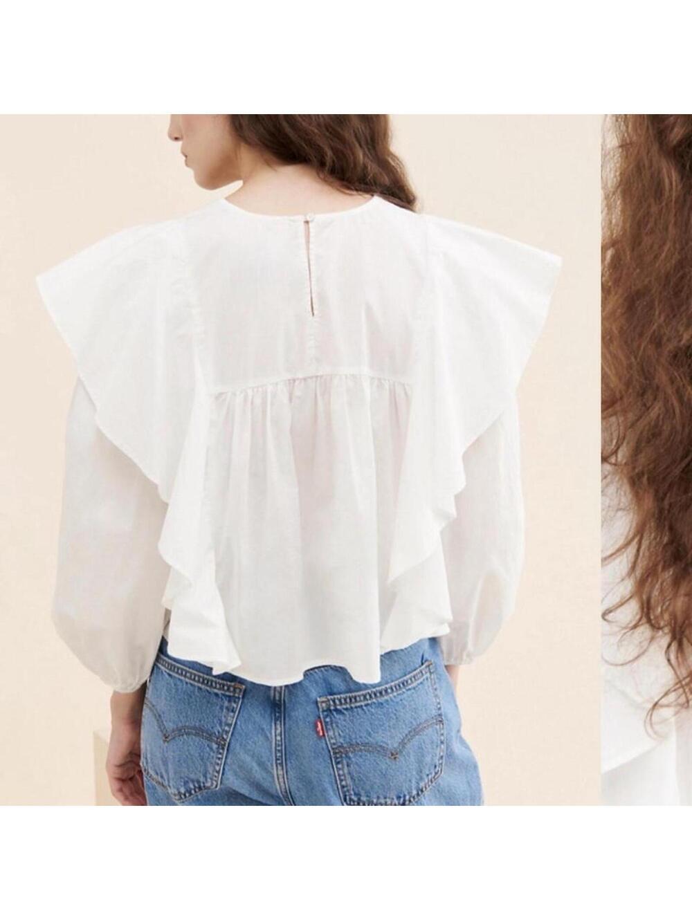 Pistola Kaelynn Ruffle Blouse white w ruffles Size L feminine romantic summer